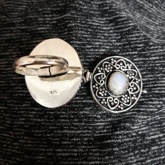 New Rainbow Moonstone 925 Silver Poison Ring. - Picture 5 of 8